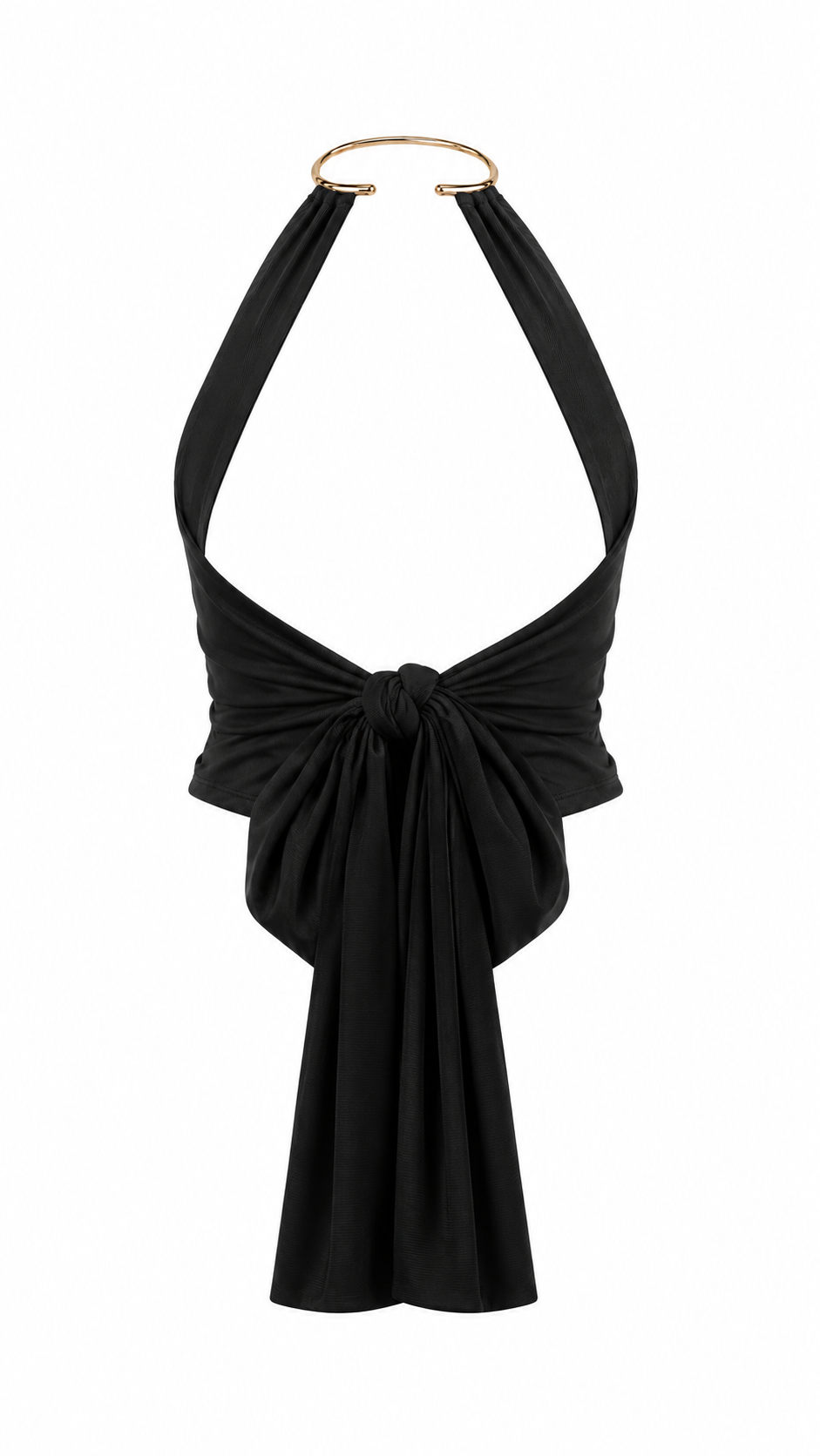 Top halter a coste con anello metallico oro