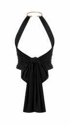 Top halter a coste con anello metallico oro