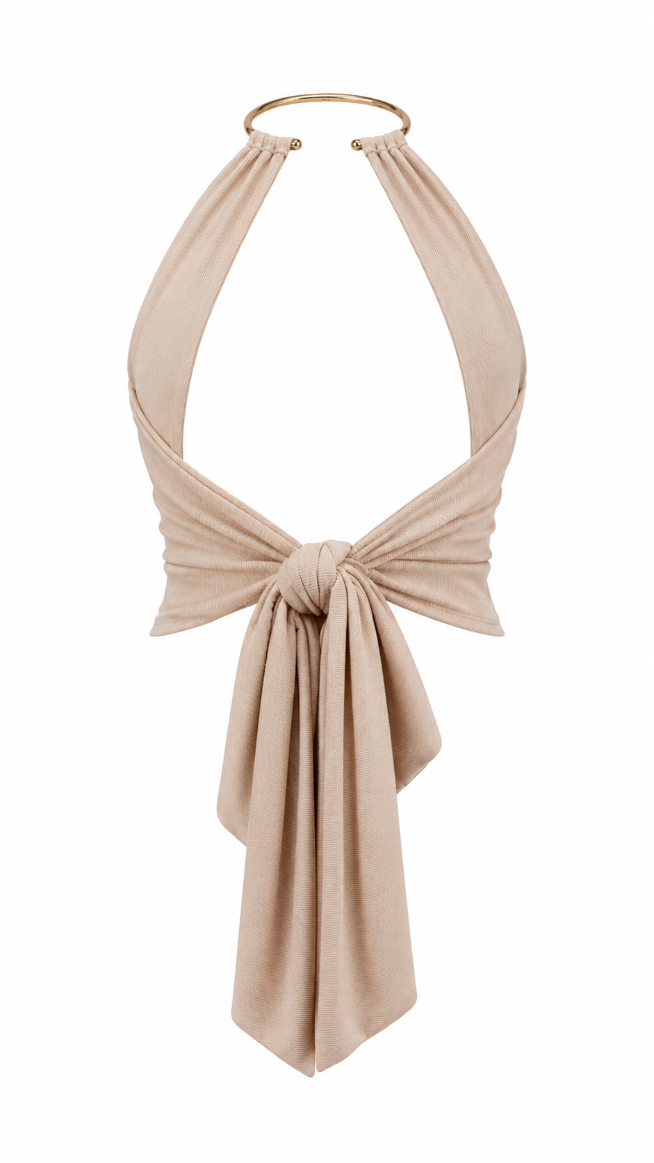 Top halter a coste con anello metallico oro