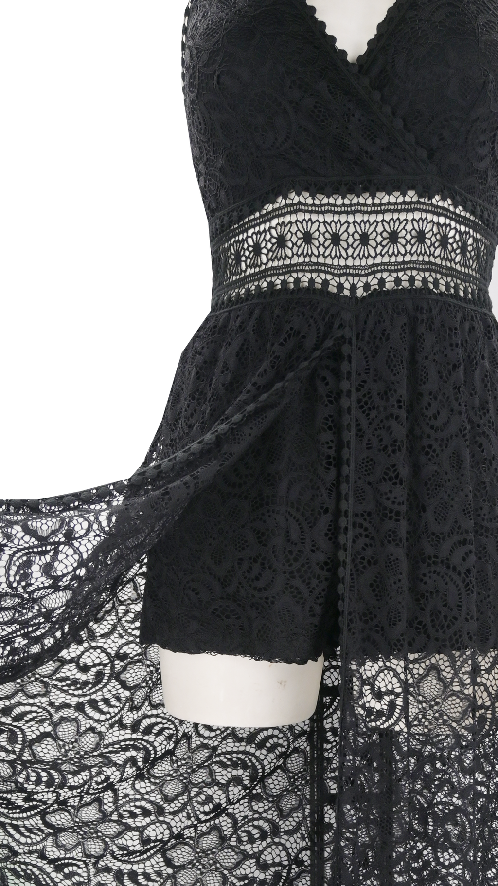 Tuta in pizzo floreale con scollo a V