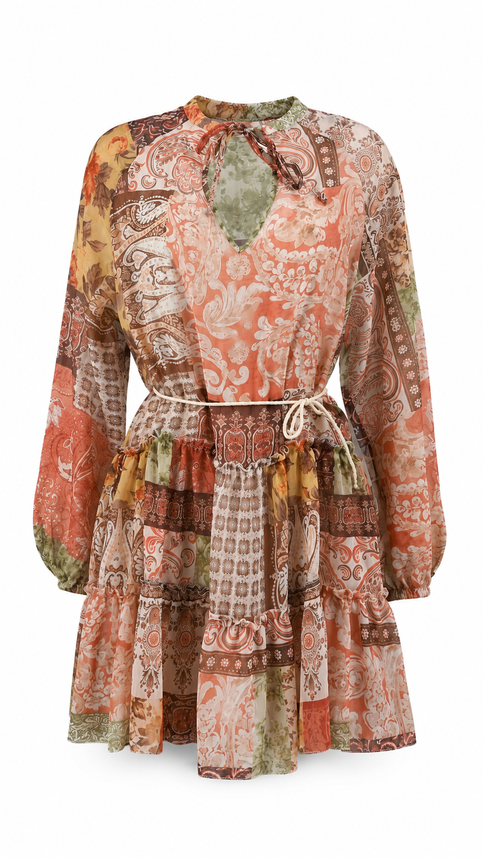 Abito corto a maniche lunghe stile boho