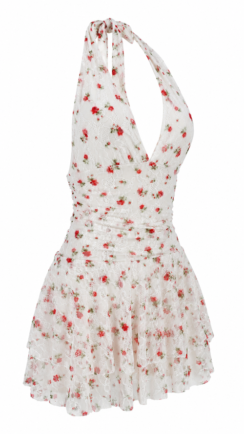 Strapless short dress with tiered skirt