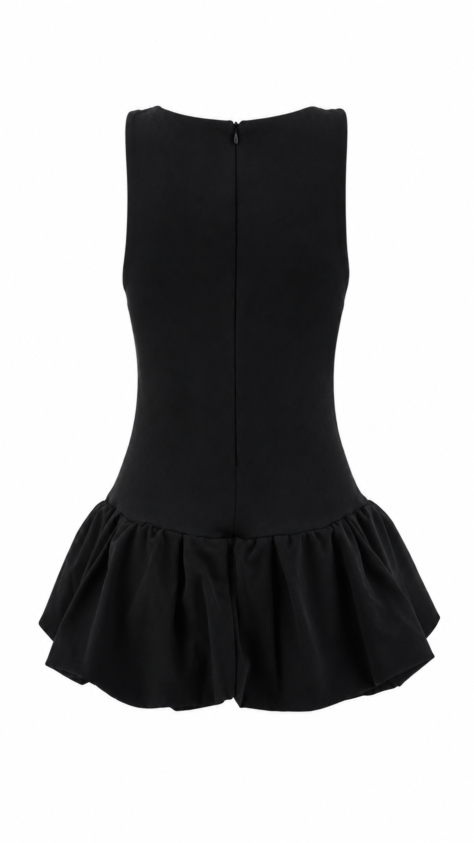 Abito corto smanicato con bubble skirt