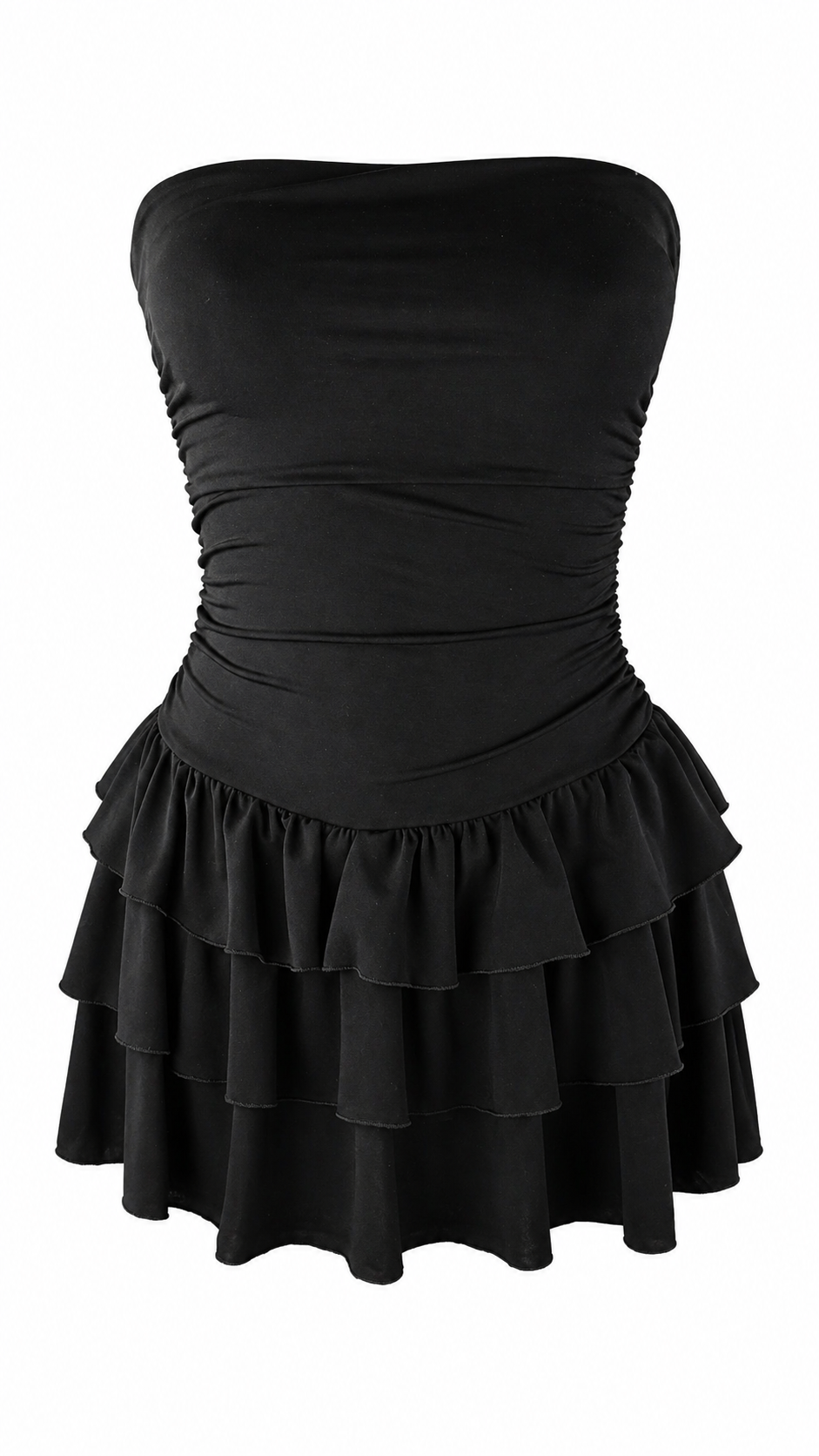 Strapless short dress with tiered skirt