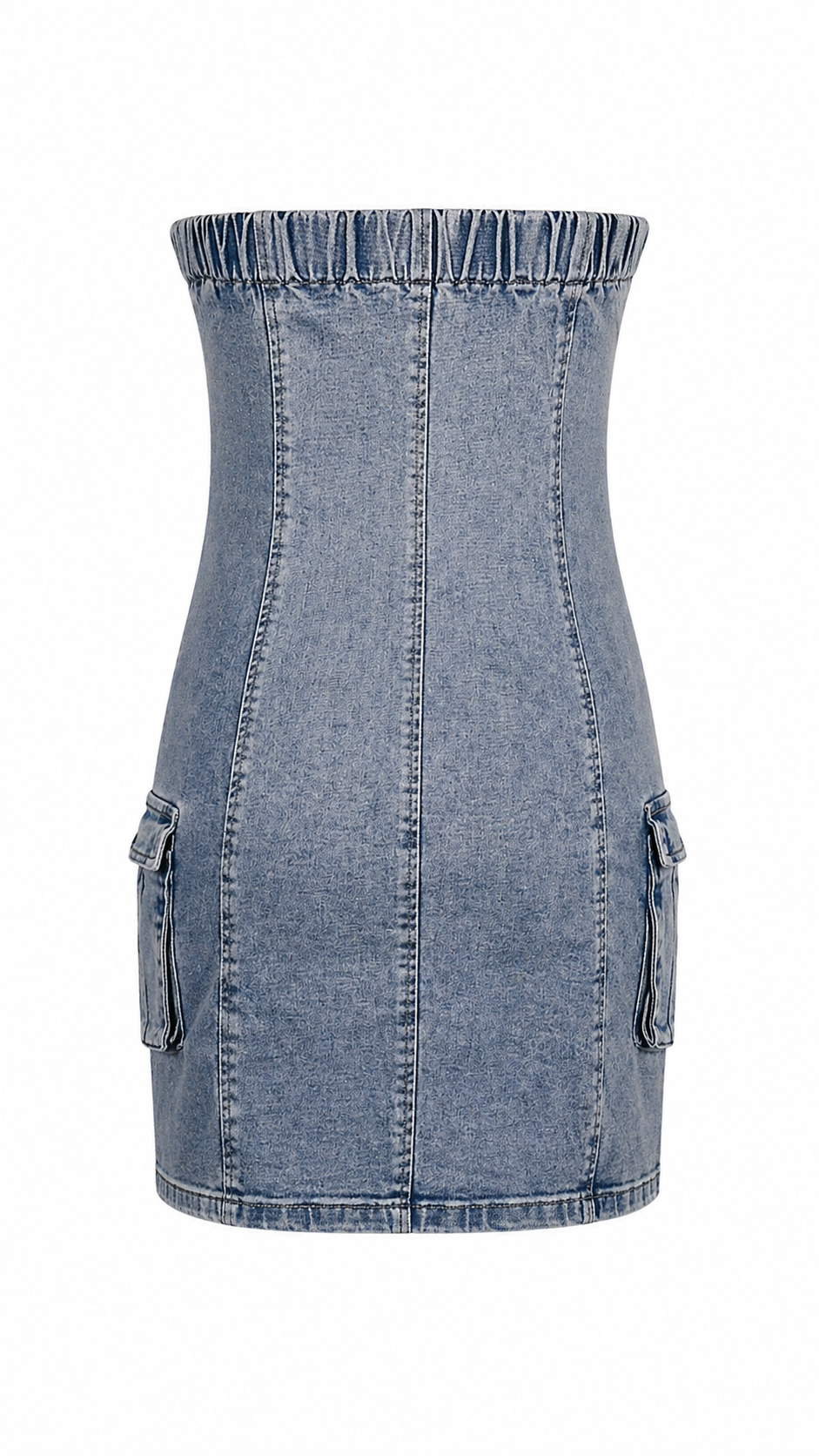Abito corto a fascia denim con brillantini