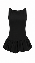 Abito corto smanicato con bubble skirt