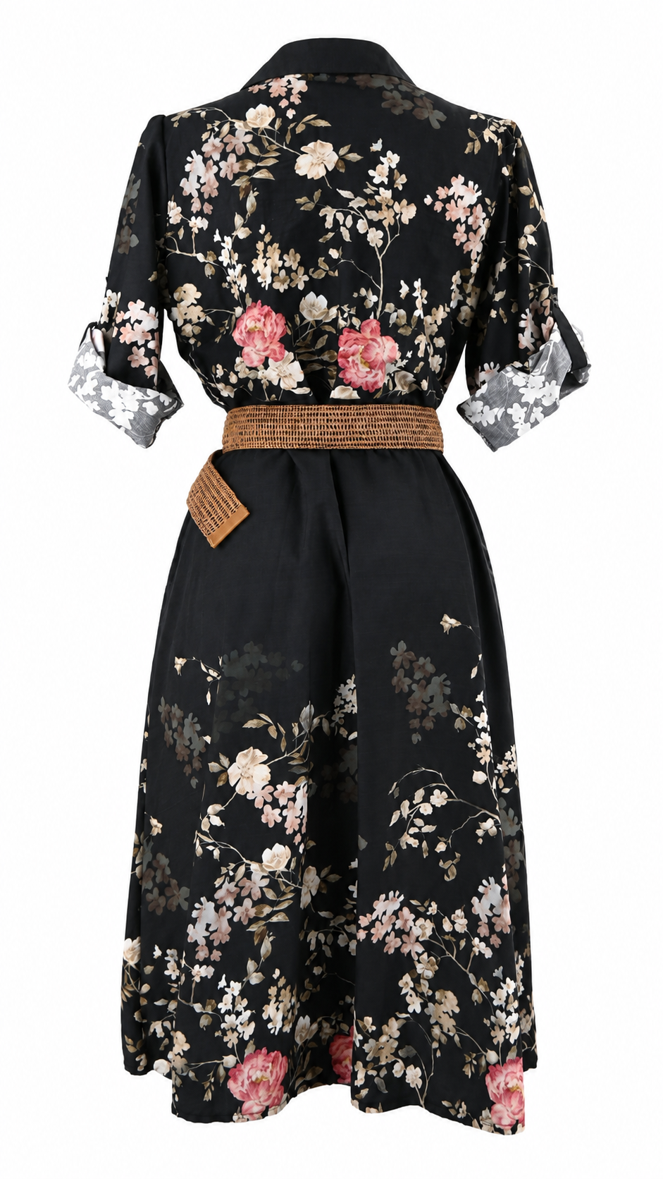 Abito chemisier floreale e cintura intrecciata