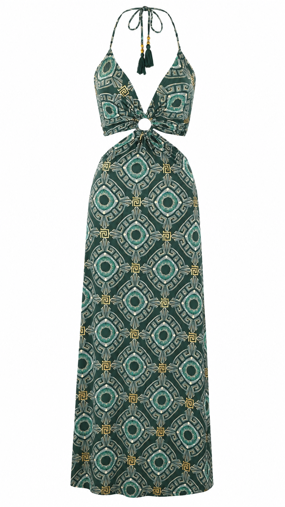 Abito lungo mandala cut-out laterale