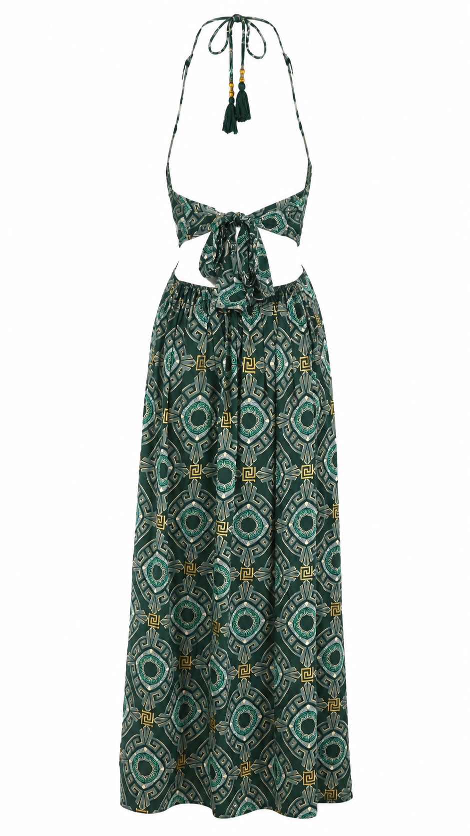 Abito lungo mandala cut-out laterale