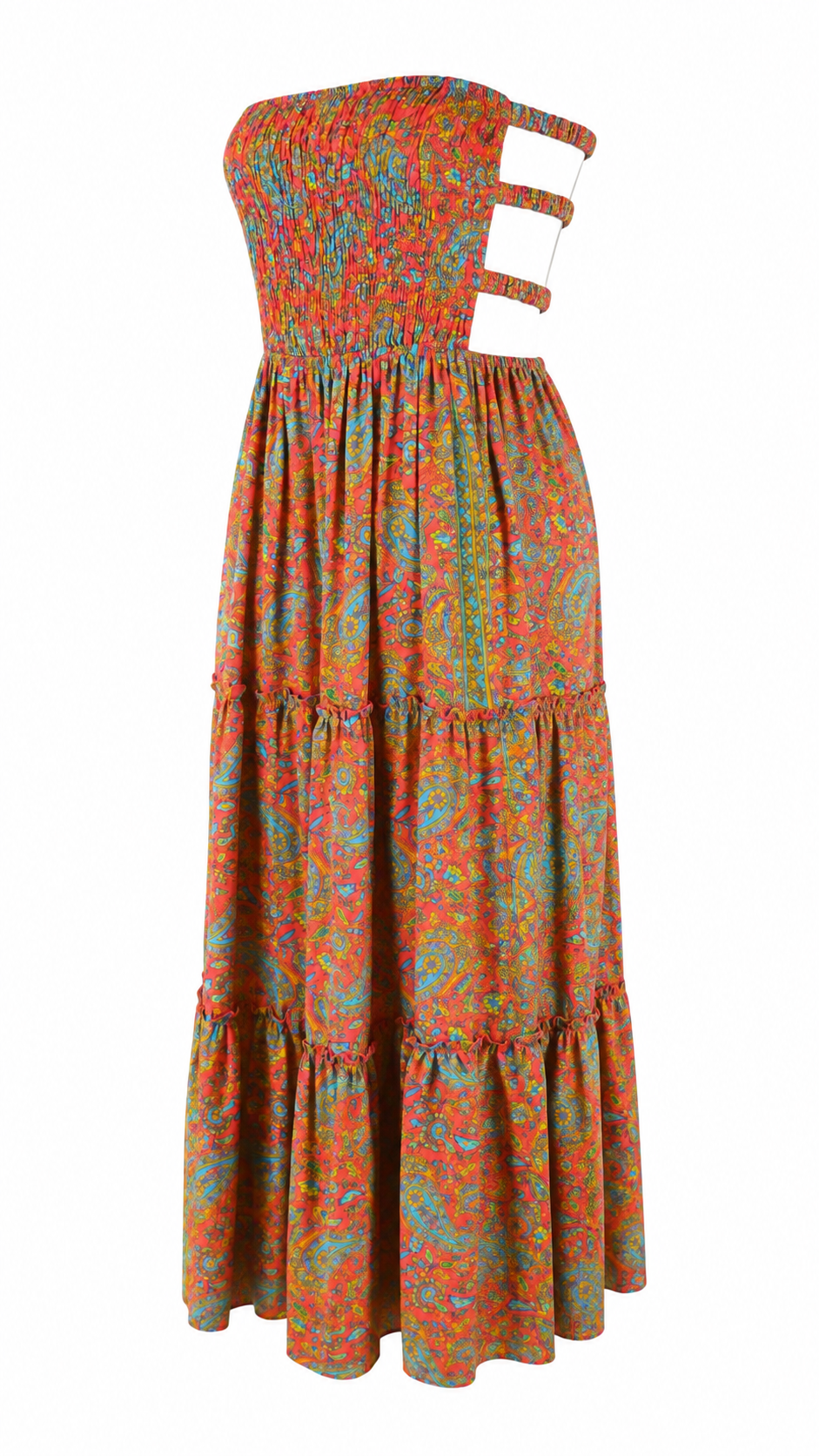 Abito lungo bandeau con stampa paisley