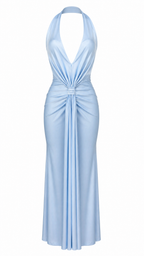 Abito lungo con scollo halter profondo