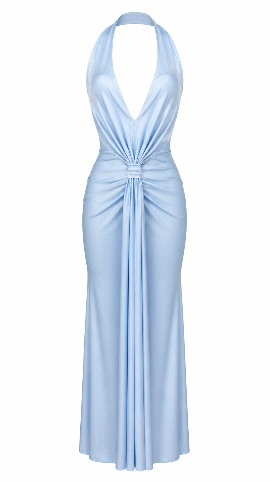 Abito lungo con scollo halter profondo