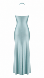Abito lungo con scollo halter profondo