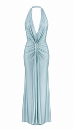 Abito lungo con scollo halter profondo
