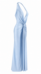 Abito lungo con scollo halter profondo