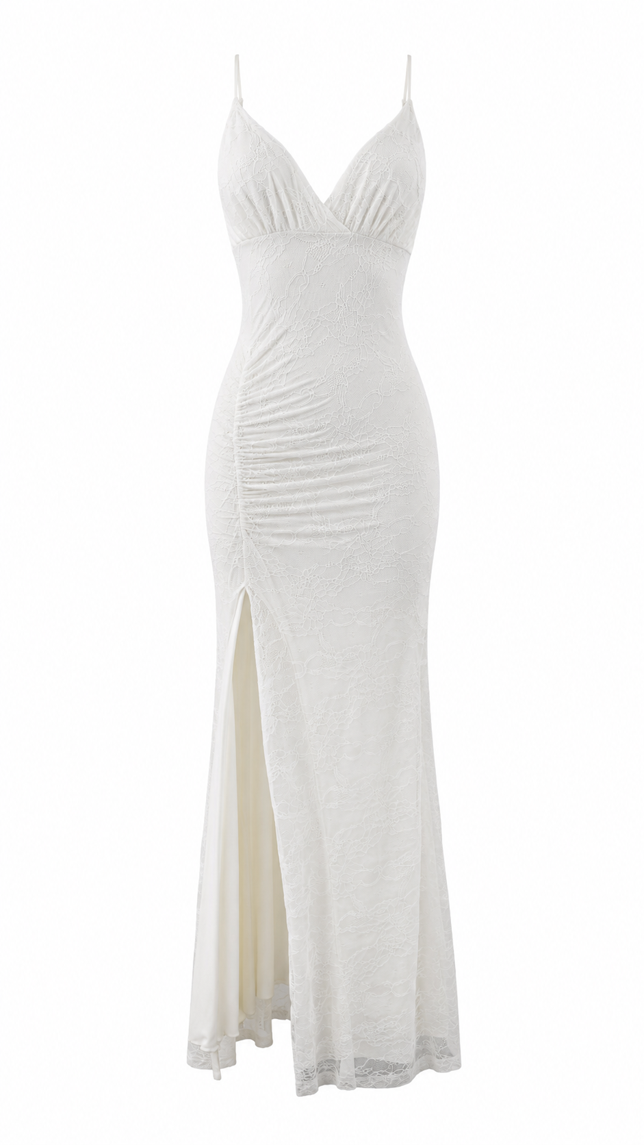 Vestido largo de encaje con escote en V