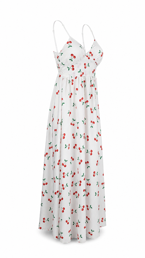 Vestido largo con talle alto y escote en V