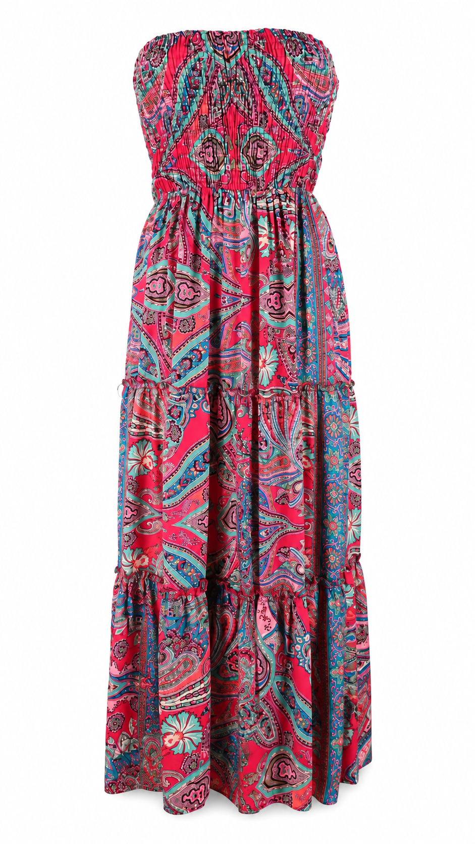 Abito lungo bandeau con stampa paisley