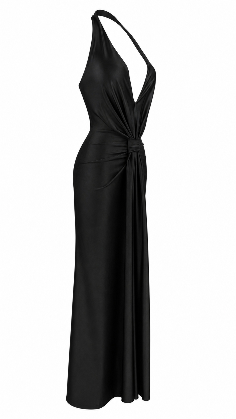 Abito lungo con scollo halter profondo