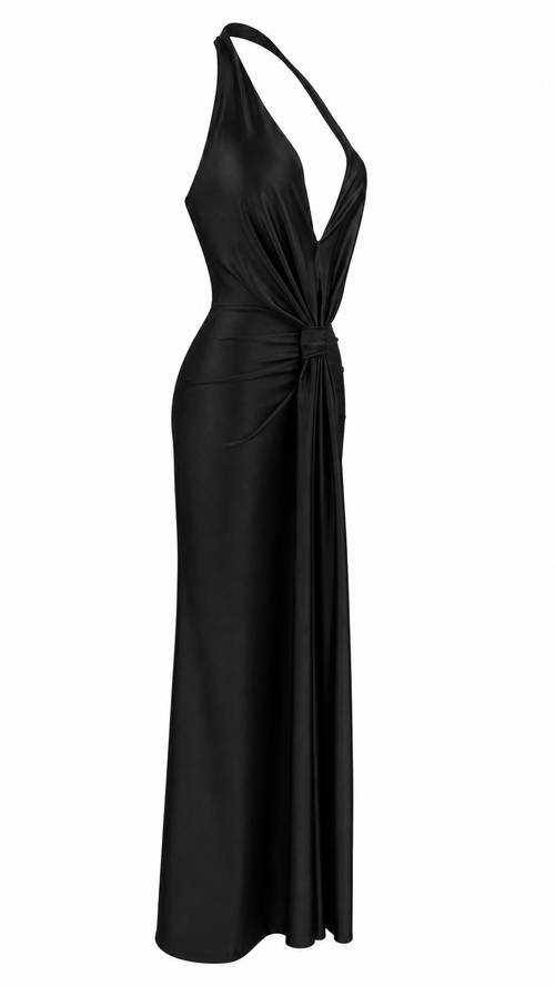 Vestido largo con escote halter pronunciado