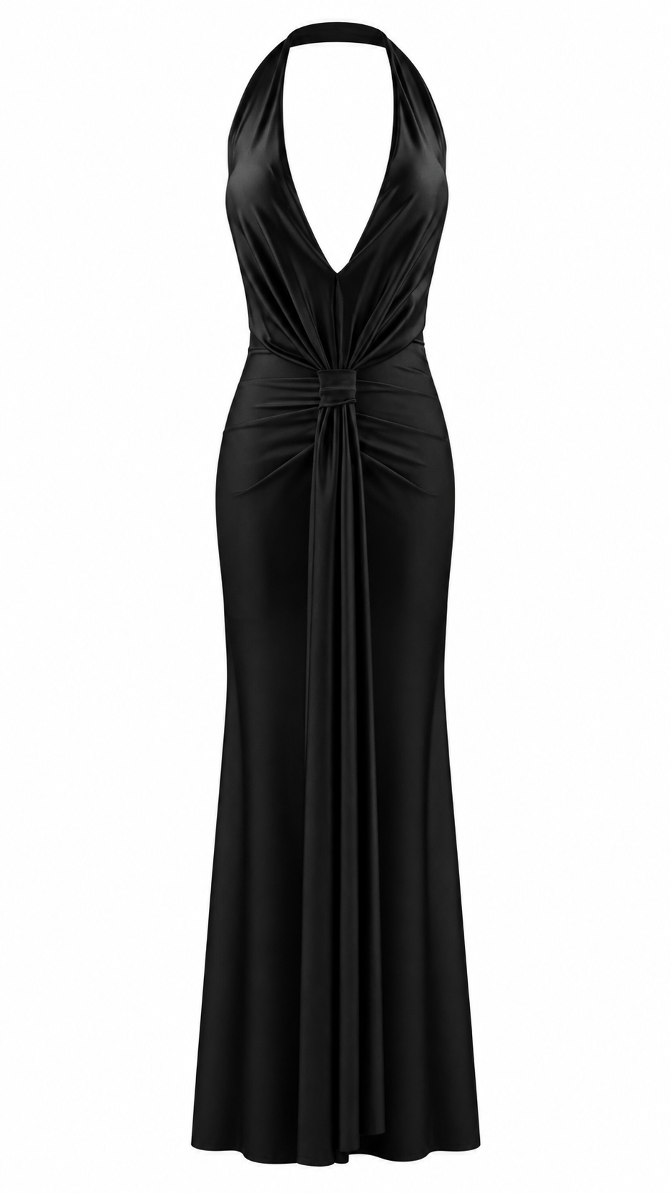 Abito lungo con scollo halter profondo