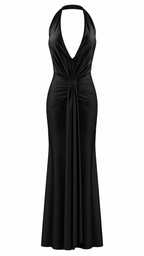 Abito lungo con scollo halter profondo