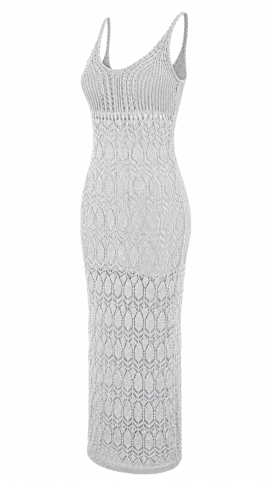 Abito lungo in maglia crochet traforata