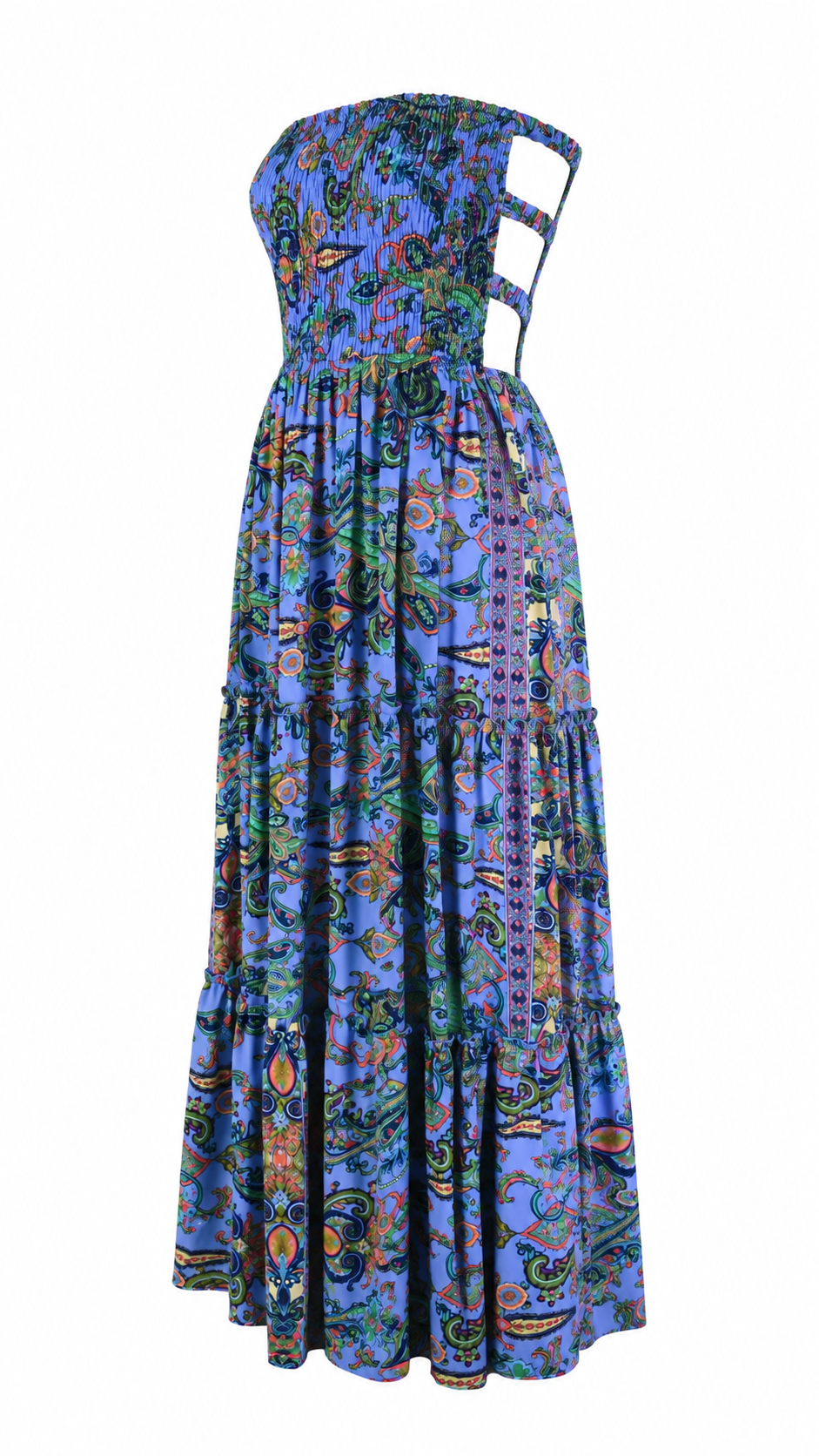 Abito lungo bandeau con stampa paisley