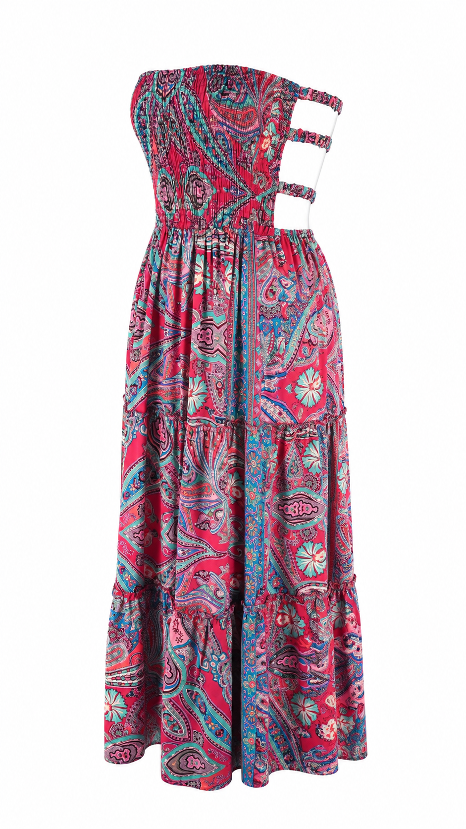 Abito lungo bandeau con stampa paisley