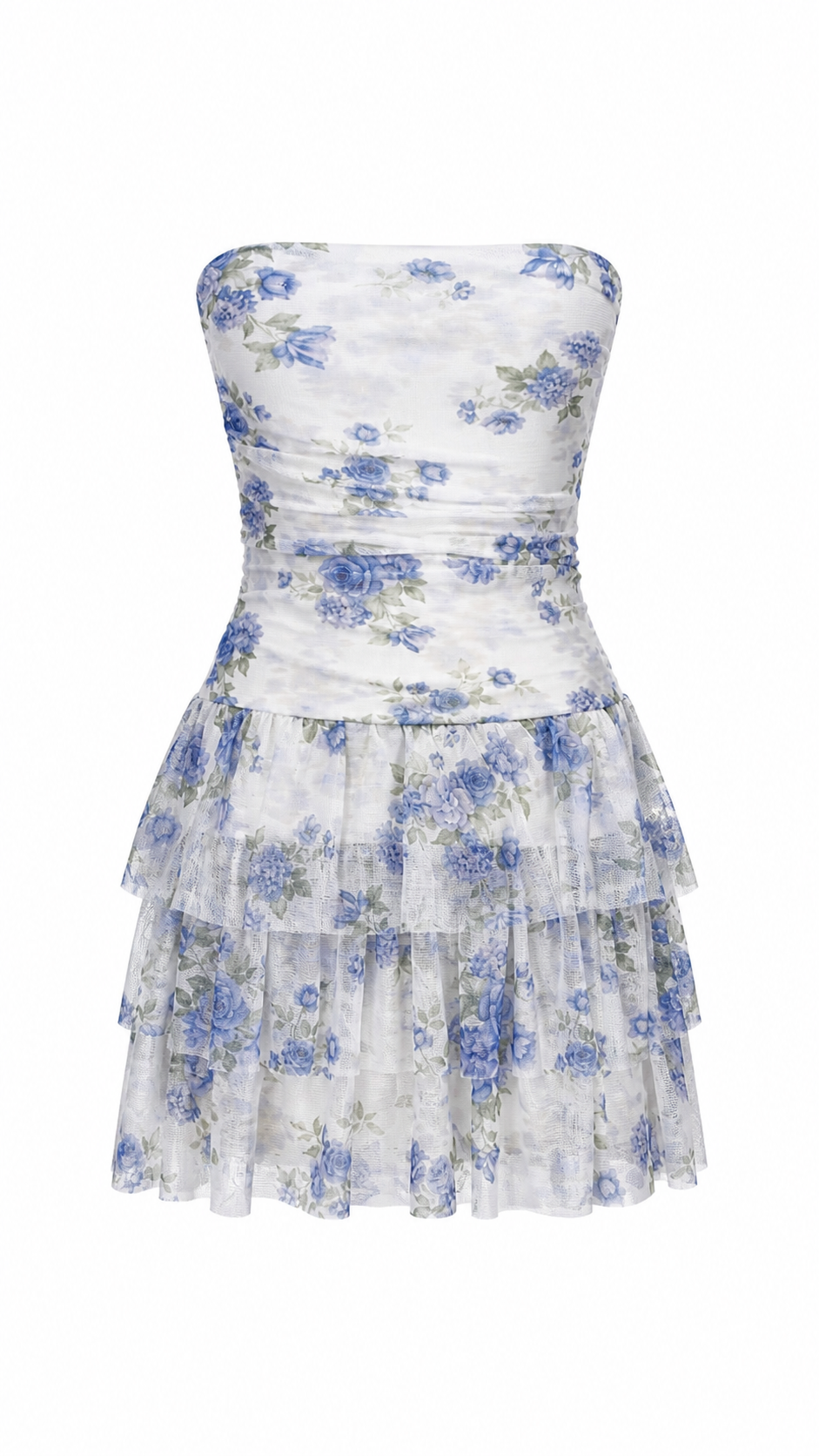 Strapless short dress with tiered skirt