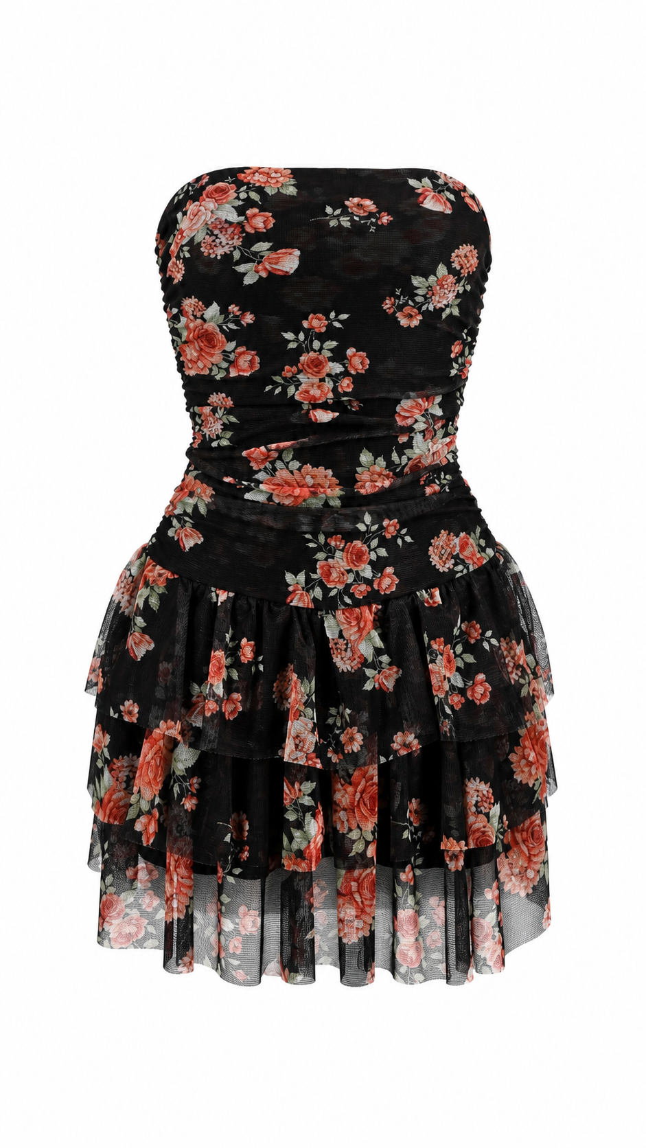Strapless short dress with tiered skirt