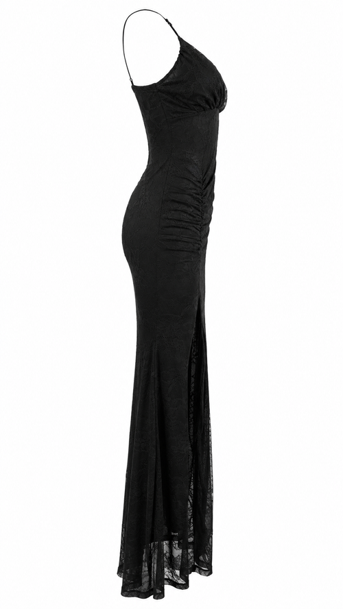 Vestido largo de encaje con escote en V