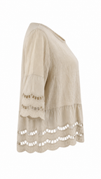 Blusa in lino corta con ricamo traforato