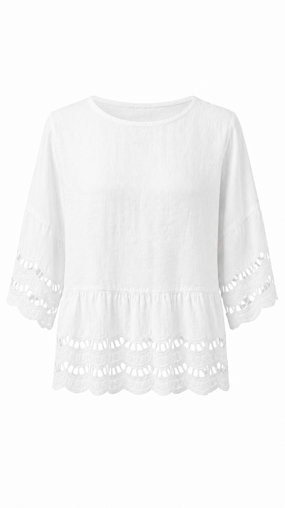 Blusa in lino corta con ricamo traforato