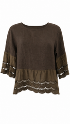 Blusa in lino corta con ricamo traforato