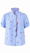 Camicia a righe con ricami a ciliegia e cuore