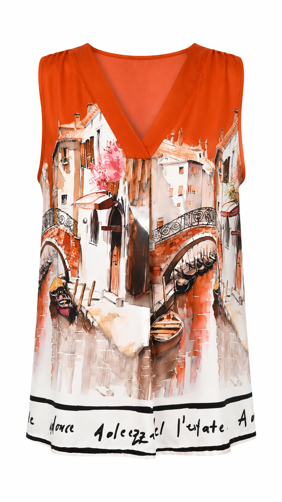 Top canottiera smanicata con stampa veneziana