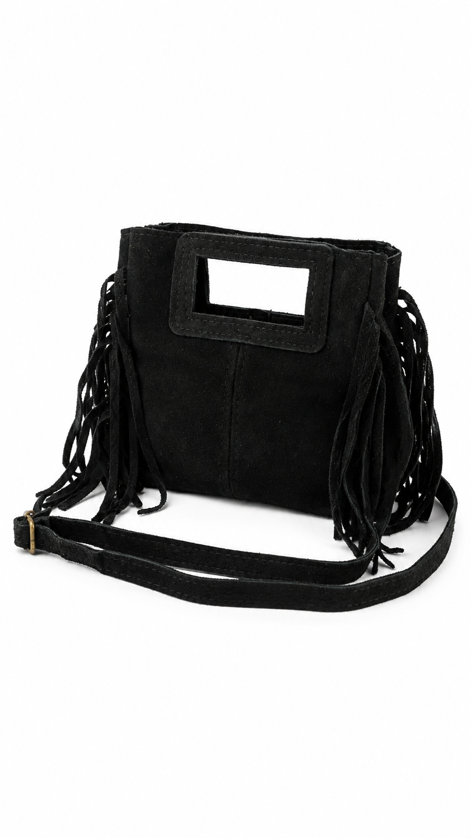 Borsa piccola con frange e manico rettangolare
