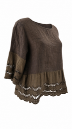 Blusa in lino corta con ricamo traforato