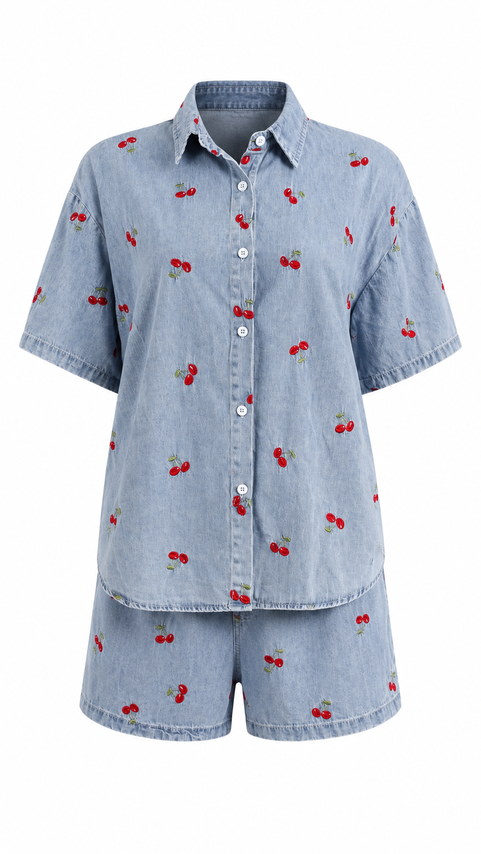 Camicia in denim con ricami a ciliegia