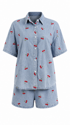 Camicia in denim con ricami a ciliegia