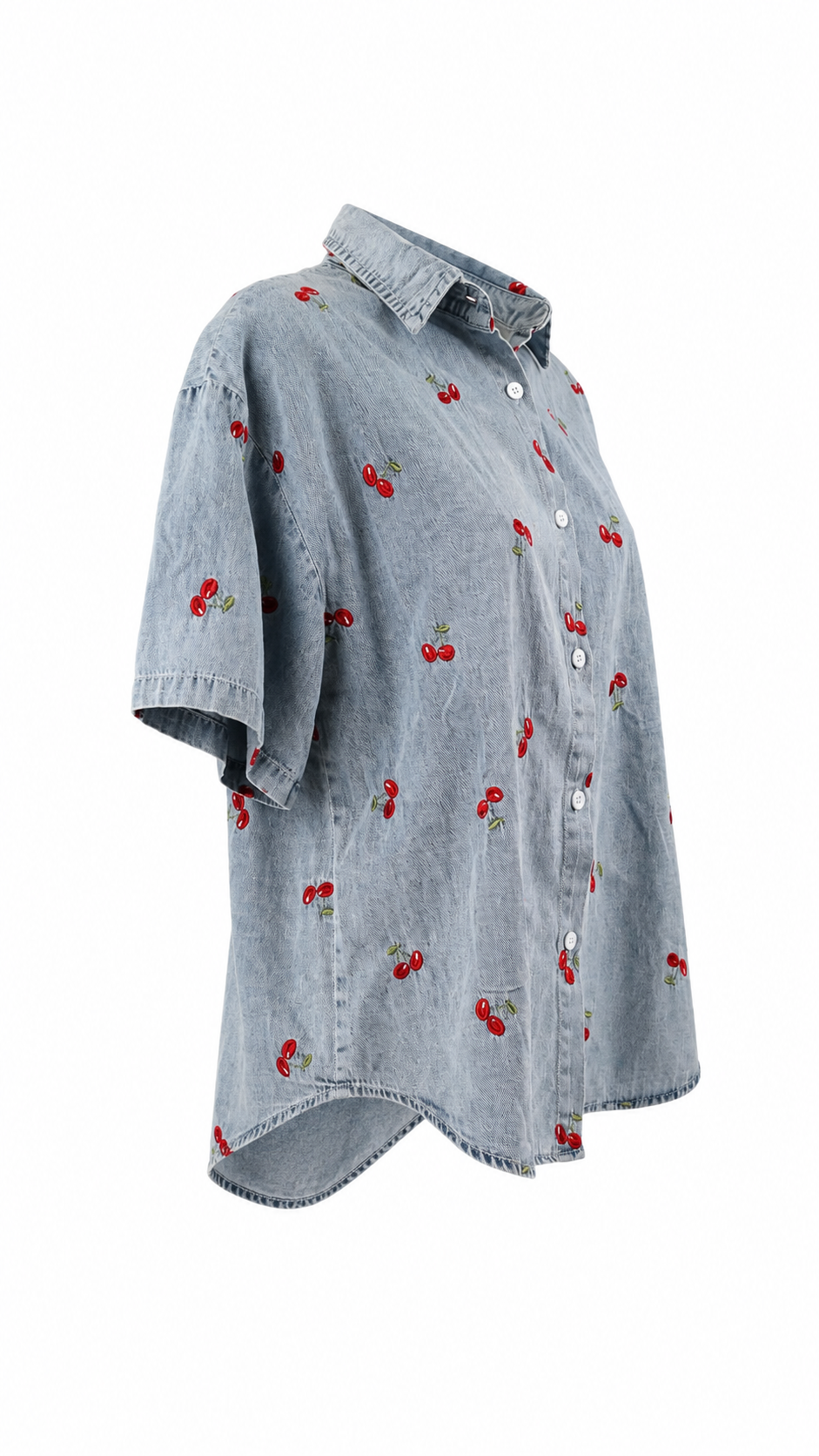 Camicia in denim con ricami a ciliegia