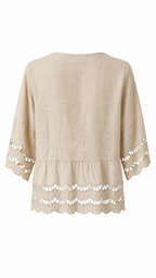 Blusa in lino corta con ricamo traforato
