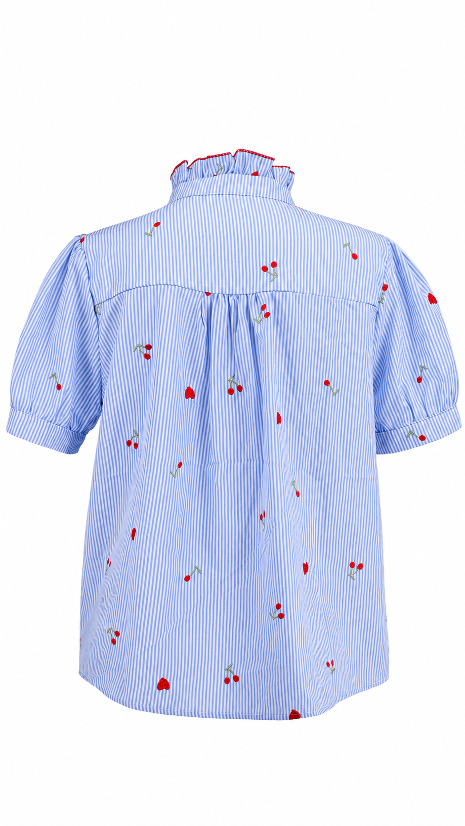 Camicia a righe con ricami a ciliegia e cuore