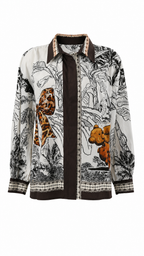 Camicia con stampe tropicali e dettagli animalier