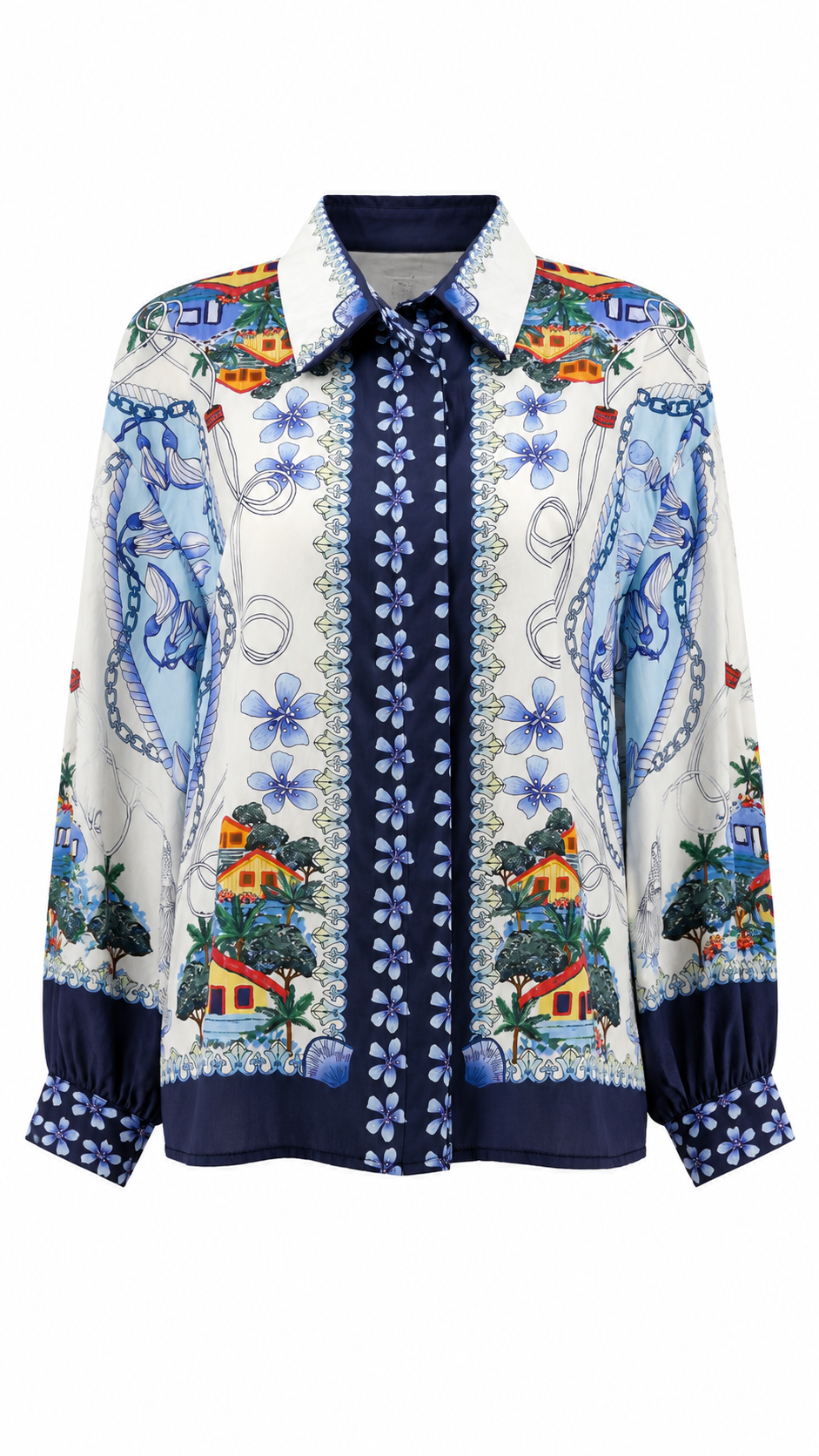 Camicia con stampe tropicali e dettagli animalier