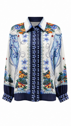 Camicia con stampe tropicali e dettagli animalier
