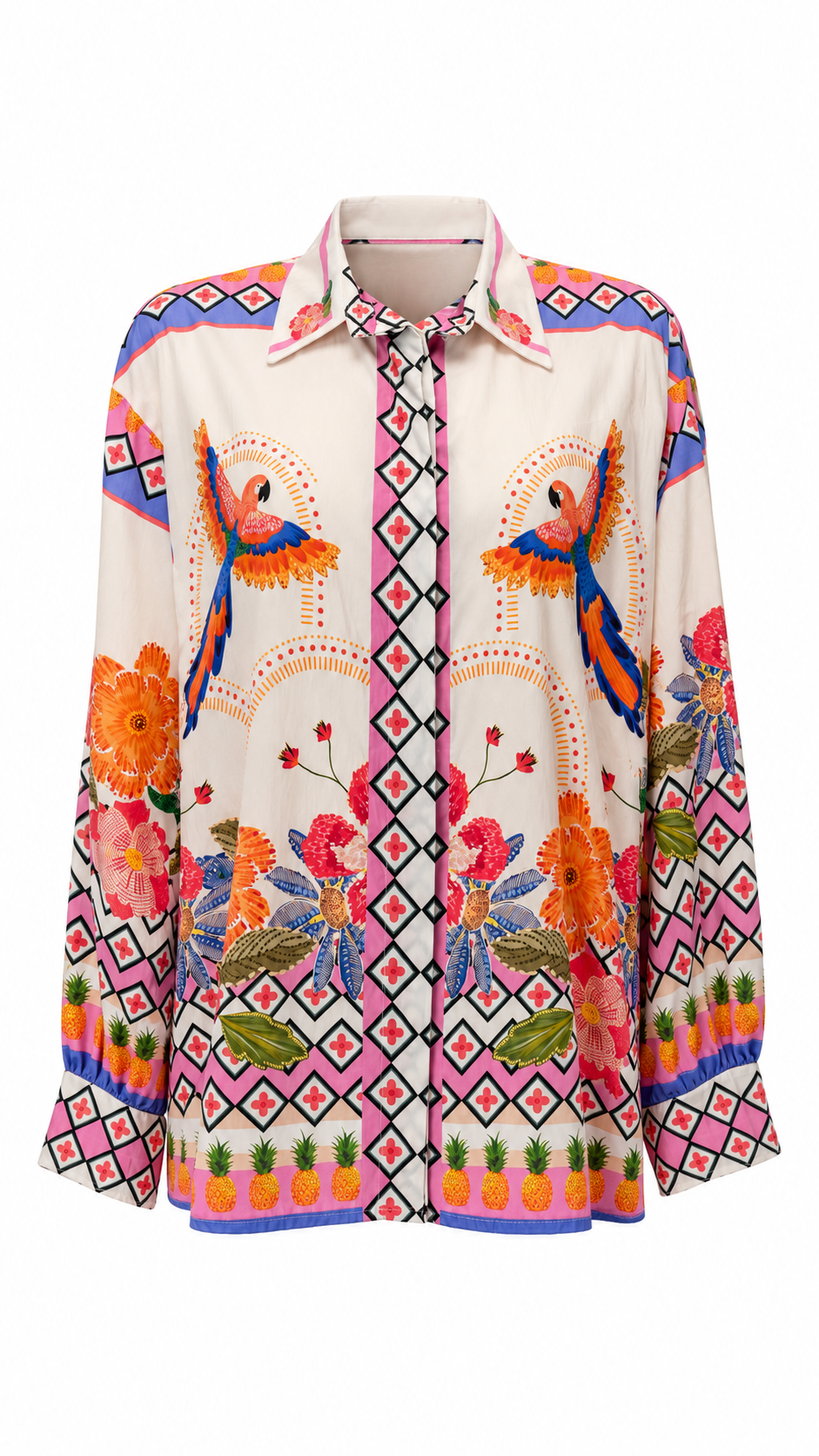 Camicia con stampe tropicali e dettagli animalier