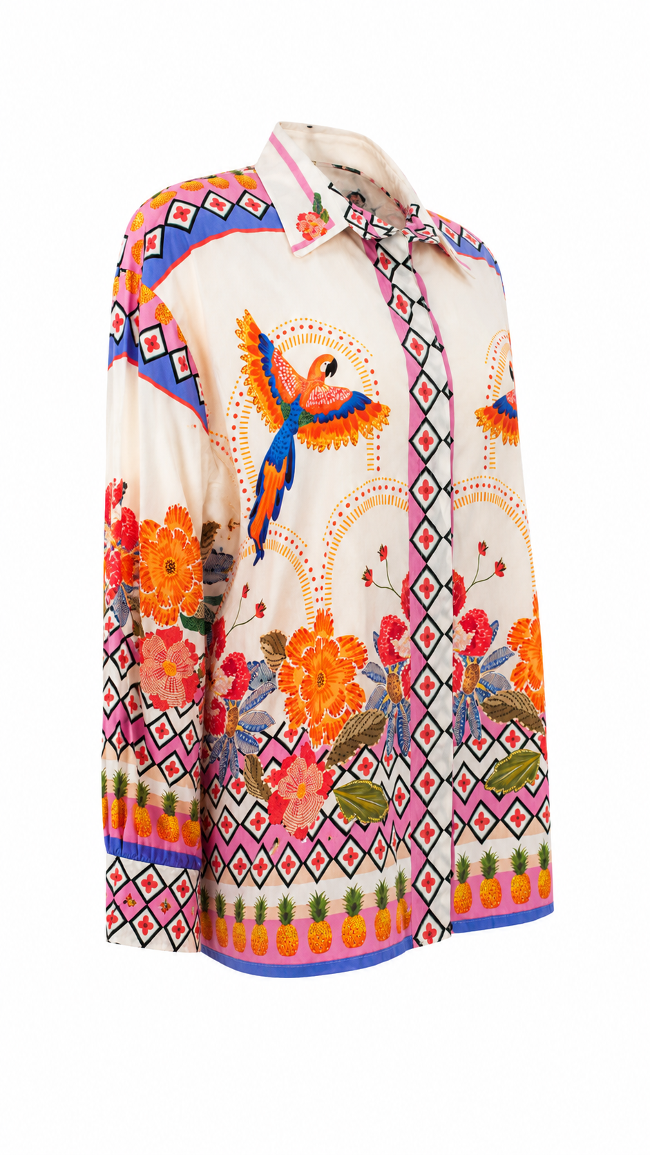Camicia con stampe tropicali e dettagli animalier