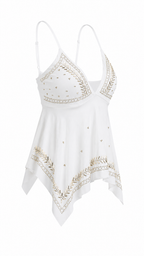Top con coppe triangolari e strass dorati